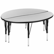 2 PIECE 47.5" CIRCLE WAVE FLEXIBLE GREY THERMAL LAMINATE ACTIVITY TABLE SET - HEIGHT ADJUSTABLE SHORT LEGS: <font color=green>FREE SHIPPING!</font>