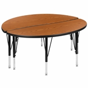 2 PIECE 47.5" CIRCLE WAVE FLEXIBLE OAK THERMAL LAMINATE ACTIVITY TABLE SET - HEIGHT ADJUSTABLE SHORT LEGS: <font color=green>FREE SHIPPING!</font>