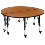 2 PIECE MOBILE 47.5" CIRCLE WAVE FLEXIBLE OAK THERMAL LAMINATE KIDS ADJUSTABLE ACTIVITY TABLE SET <font color=green>FREE SHIPPING!</font>