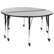 2 PIECE MOBILE 60" CIRCLE WAVE FLEXIBLE GREY THERMAL LAMINATE ADJUSTABLE ACTIVITY TABLE SET <font color=green>FREE SHIPPING!</font>