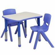 21.875''W X 26.625''L RECTANGULAR BLUE PLASTIC HEIGHT ADJUSTABLE ACTIVITY TABLE SET WITH 2 CHAIRS <font color=green>FREE SHIPPING!</font>
