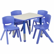 21.875''W X 26.625''L RECTANGULAR BLUE PLASTIC HEIGHT ADJUSTABLE ACTIVITY TABLE SET WITH 4 CHAIRS <font color=green>FREE SHIPPING!</font>