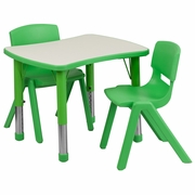 21.875''W X 26.625''L RECTANGULAR GREEN PLASTIC HEIGHT ADJUSTABLE ACTIVITY TABLE SET WITH 2 CHAIRS <font color=green>FREE SHIPPING!</font>
