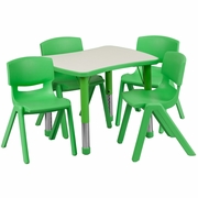 21.875''W X 26.625''L RECTANGULAR GREEN PLASTIC HEIGHT ADJUSTABLE ACTIVITY TABLE SET WITH 4 CHAIRS <font color=green>FREE SHIPPING!</font>