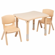21.875"W X 26.625"L RECTANGULAR NATURAL PLASTIC HEIGHT ADJUSTABLE ACTIVITY TABLE SET WITH 2 CHAIRS: <font color=green>FREE SHIPPING!</font>