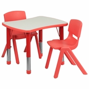 21.875''W X 26.625''L RECTANGULAR RED PLASTIC HEIGHT ADJUSTABLE ACTIVITY TABLE SET WITH 2 CHAIRS: <font color=green>FREE SHIPPING!</font>