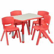 21.875''W X 26.625''L RECTANGULAR RED PLASTIC HEIGHT ADJUSTABLE ACTIVITY TABLE SET WITH 4 CHAIRS: <font color=green>FREE SHIPPING!</font>