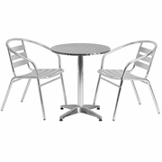 23.5'' ROUND ALUMINUM INDOOR-OUTDOOR TABLE SET WITH 2 SLAT BACK CHAIRS: <font color=green>FREE SHIPPING!</font> 23.5'' ROUND ALUMINUM INDOOR-OUTDOOR TABLE SET WITH 2 SLAT BACK CHAIRS: <font color=green>FREE SHIPPING!</font>