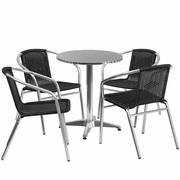 23.5'' ROUND ALUMINUM INDOOR-OUTDOOR TABLE SET WITH 4 BLACK RATTAN CHAIRS: <font color=green>FREE SHIPPING!</font>