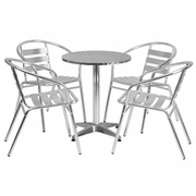 23.5'' ROUND ALUMINUM INDOOR-OUTDOOR TABLE SET WITH 4 SLAT BACK CHAIRS: <font color=green>FREE SHIPPING!</font> 23.5'' ROUND ALUMINUM INDOOR-OUTDOOR TABLE SET WITH 4 SLAT BACK CHAIRS: <font color=green>FREE SHIPPING!</font>