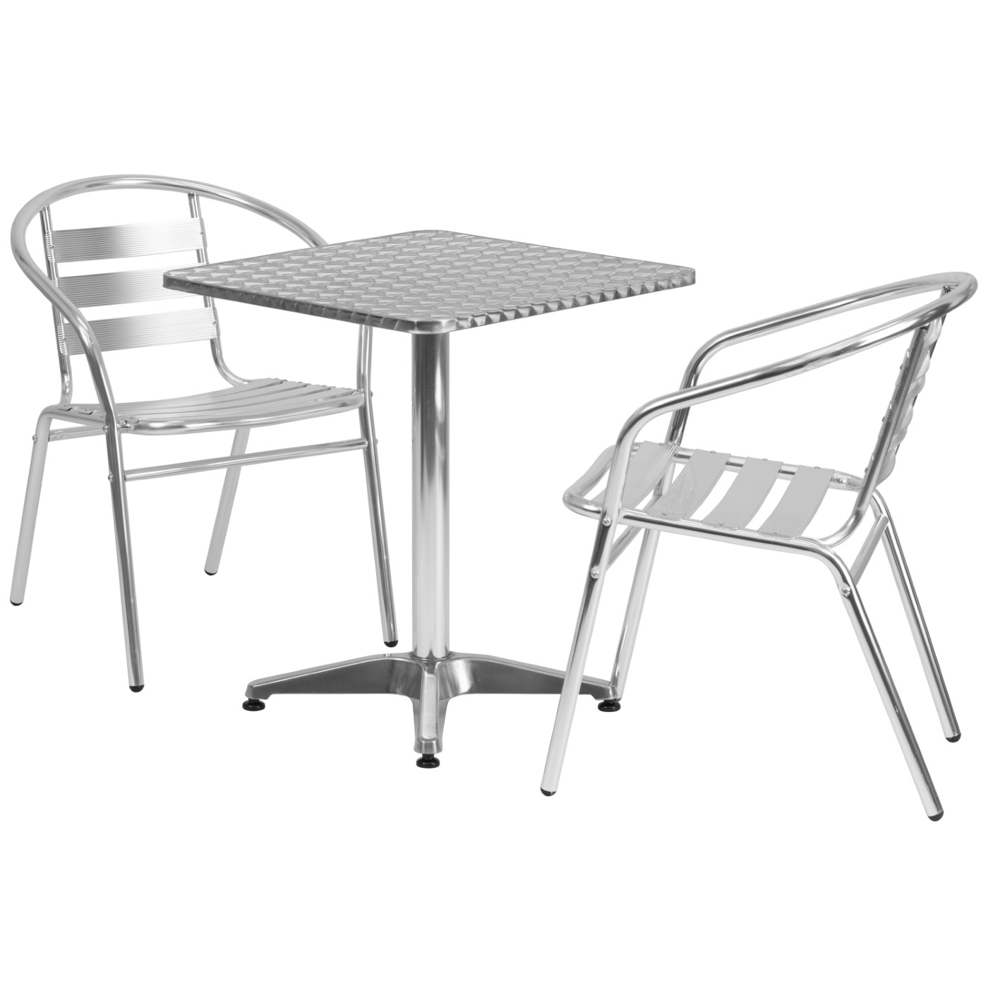 23.5'' SQUARE ALUMINUM INDOOR-OUTDOOR TABLE SET WITH 2 SLAT BACK CHAIRS: <font color=green>FREE SHIPPING!</font> 23.5'' SQUARE ALUMINUM INDOOR-OUTDOOR TABLE SET WITH 2 SLAT BACK CHAIRS: <font color=green>FREE SHIPPING!</font>