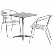 23.5'' SQUARE ALUMINUM INDOOR-OUTDOOR TABLE SET WITH 2 SLAT BACK CHAIRS: <font color=green>FREE SHIPPING!</font>