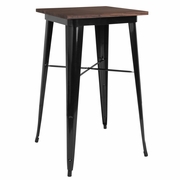 23.5" SQUARE BLACK METAL INDOOR BAR HEIGHT TABLE WITH WALNUT RUSTIC WOOD TOP: <font color=green>FREE SHIPPING!</font>