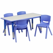 23.625''W X 47.25''L RECTANGULAR BLUE PLASTIC HEIGHT ADJUSTABLE ACTIVITY TABLE SET WITH 4 CHAIRS <font color=green>FREE SHIPPING!</font>