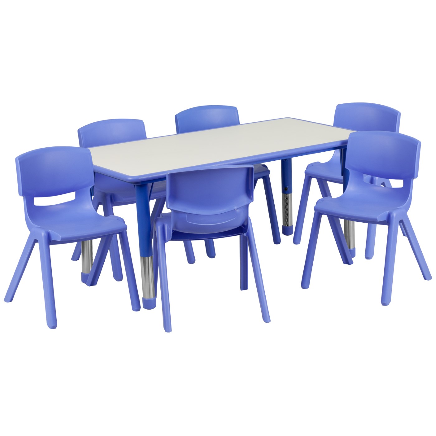 23.625''W X 47.25''L RECTANGULAR BLUE PLASTIC HEIGHT ADJUSTABLE ACTIVITY TABLE SET WITH 6 CHAIRS <font color=green>FREE SHIPPING!</font> 23.625''W X 47.25''L RECTANGULAR BLUE PLASTIC HEIGHT ADJUSTABLE ACTIVITY TABLE SET WITH 6 CHAIRS <font color=green>FREE SHIPPING!</font>