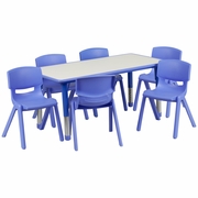 23.625''W X 47.25''L RECTANGULAR BLUE PLASTIC HEIGHT ADJUSTABLE ACTIVITY TABLE SET WITH 6 CHAIRS <font color=green>FREE SHIPPING!</font>