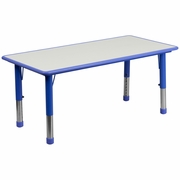 23.625''W X 47.25''L RECTANGULAR BLUE PLASTIC HEIGHT ADJUSTABLE ACTIVITY TABLE WITH GREY TOP: <font color=green>FREE SHIPPING!</font>