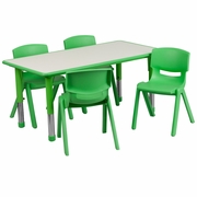23.625''W X 47.25''L RECTANGULAR GREEN PLASTIC HEIGHT ADJUSTABLE ACTIVITY TABLE SET WITH 4 CHAIRS <font color=green>FREE SHIPPING!</font>