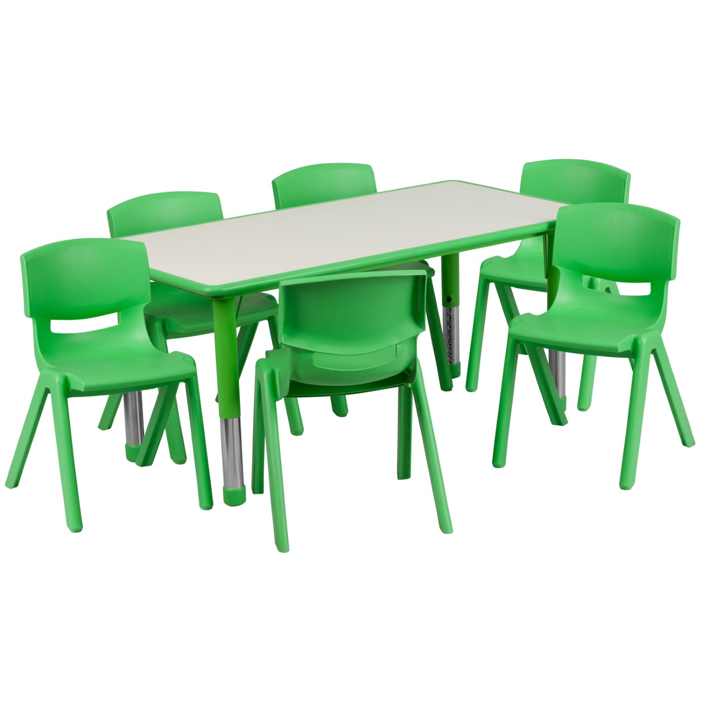 23.625''W X 47.25''L RECTANGULAR GREEN PLASTIC HEIGHT ADJUSTABLE ACTIVITY TABLE SET WITH 6 CHAIRS <font color=green>FREE SHIPPING!</font> 23.625''W X 47.25''L RECTANGULAR GREEN PLASTIC HEIGHT ADJUSTABLE ACTIVITY TABLE SET WITH 6 CHAIRS <font color=green>FREE SHIPPING!</font>