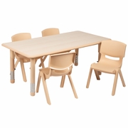 23.625"W X 47.25"L RECTANGULAR NATURAL PLASTIC HEIGHT ADJUSTABLE ACTIVITY TABLE SET WITH 4 CHAIRS: <font color=green>FREE SHIPPING!</font>