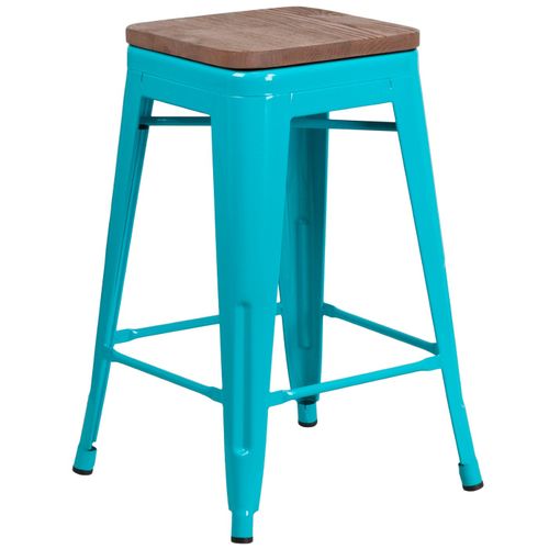 24" High Backless Crystal TealBlue Counter Height Stool with Square
