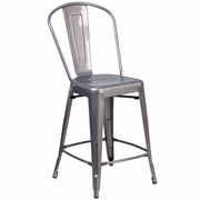 24'' HIGH CLEAR COATED INDOOR COUNTER HEIGHT STOOL WITH BACK: <font color=green>FREE SHIPPING!</font>