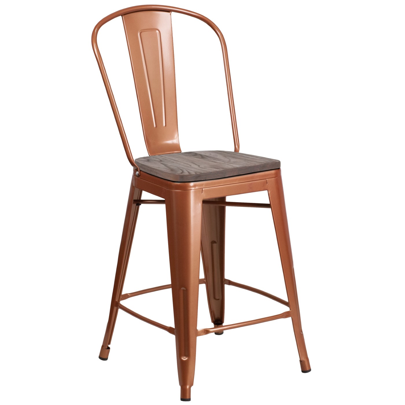 24" HIGH COPPER METAL COUNTER HEIGHT STOOL WITH BACK AND WOOD SEAT: <font color=green>FREE SHIPPING!</font> 24" HIGH COPPER METAL COUNTER HEIGHT STOOL WITH BACK AND WOOD SEAT: <font color=green>FREE SHIPPING!</font>