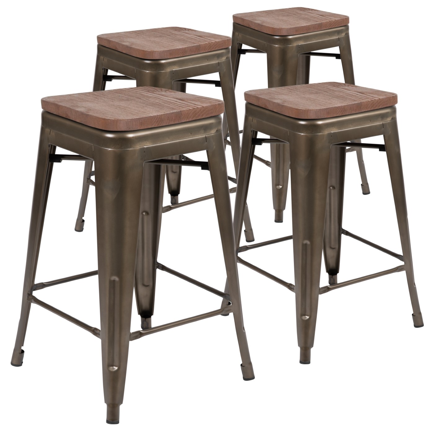 24" HIGH METAL COUNTER-HEIGHT, INDOOR BAR STOOL WITH WOOD SEAT IN GUN METAL GRAY - STACKABLE SET OF 4: <font color=green>FREE SHIPPING!</font> 24" HIGH METAL COUNTER-HEIGHT, INDOOR BAR STOOL WITH WOOD SEAT IN GUN METAL GRAY - STACKABLE SET OF 4: <font color=green>FREE SHIPPING!</font>