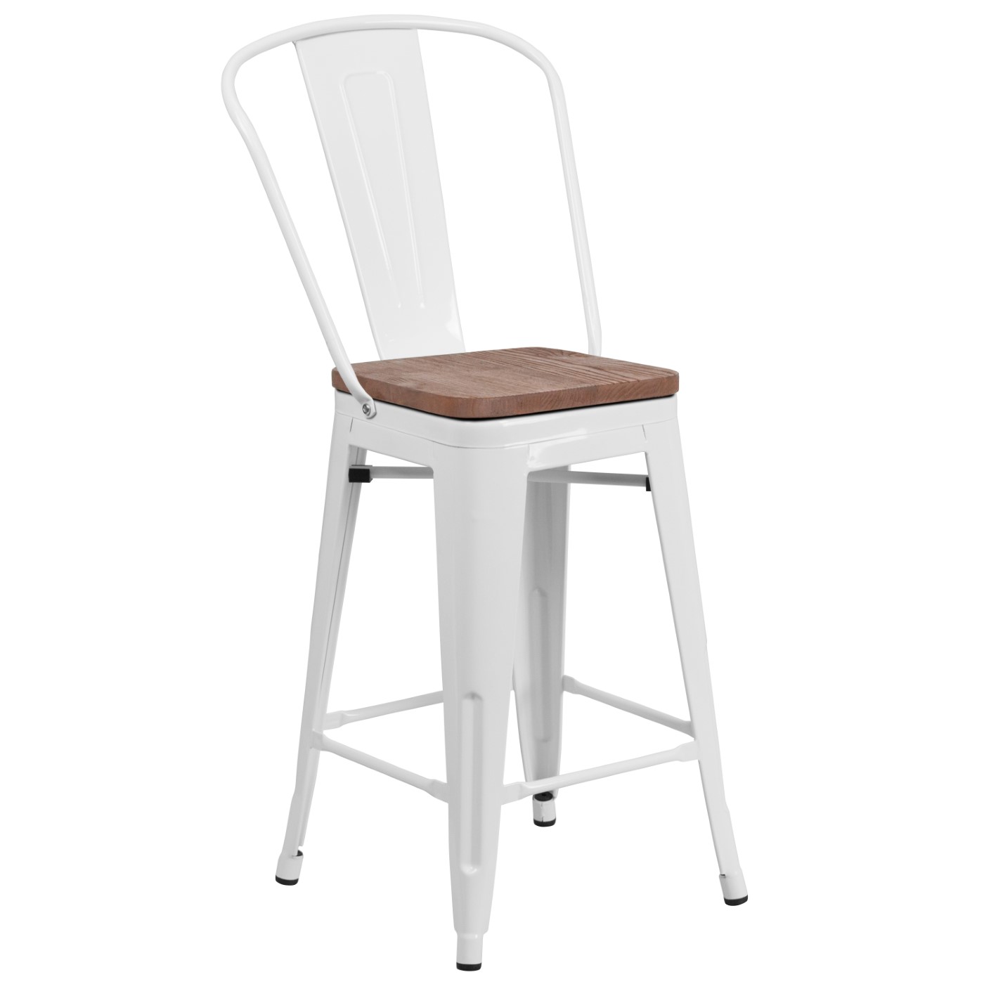 24" HIGH WHITE METAL COUNTER HEIGHT STOOL WITH BACK AND WOOD SEAT <font color=green>FREE SHIPPING!</font> 24" HIGH WHITE METAL COUNTER HEIGHT STOOL WITH BACK AND WOOD SEAT <font color=green>FREE SHIPPING!</font>