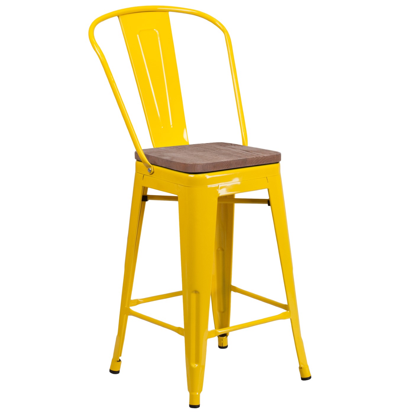 24" HIGH YELLOW METAL COUNTER HEIGHT STOOL WITH BACK AND WOOD SEAT <font color=green>FREE SHIPPING!</font> 24" HIGH YELLOW METAL COUNTER HEIGHT STOOL WITH BACK AND WOOD SEAT <font color=green>FREE SHIPPING!</font>