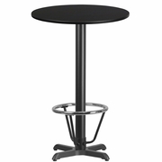 24'' ROUND BLACK LAMINATE TABLE TOP WITH 22'' X 22'' BAR HEIGHT TABLE BASE AND FOOT RING <font color=green>FREE SHIPPING!</font>