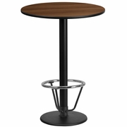 24'' ROUND WALNUT LAMINATE TABLE TOP WITH 18'' ROUND BAR HEIGHT TABLE BASE AND FOOT RING <font color=green>FREE SHIPPING!</font>
