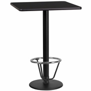 24'' SQUARE BLACK LAMINATE TABLE TOP WITH 18'' ROUND BAR HEIGHT TABLE BASE AND FOOT RING <font color=green>FREE SHIPPING!</font>