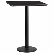 24'' SQUARE BLACK LAMINATE TABLE TOP WITH 18'' ROUND BAR HEIGHT TABLE BASE: <font color=green>FREE SHIPPING!</font>
