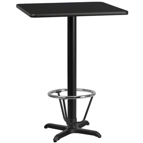 24'' SQUARE BLACK LAMINATE TABLE TOP WITH 22'' X 22'' BAR HEIGHT TABLE BASE AND FOOT RING <font color=green>FREE SHIPPING!</font>