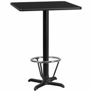 24'' SQUARE BLACK LAMINATE TABLE TOP WITH 22'' X 22'' BAR HEIGHT TABLE BASE AND FOOT RING <font color=green>FREE SHIPPING!</font>