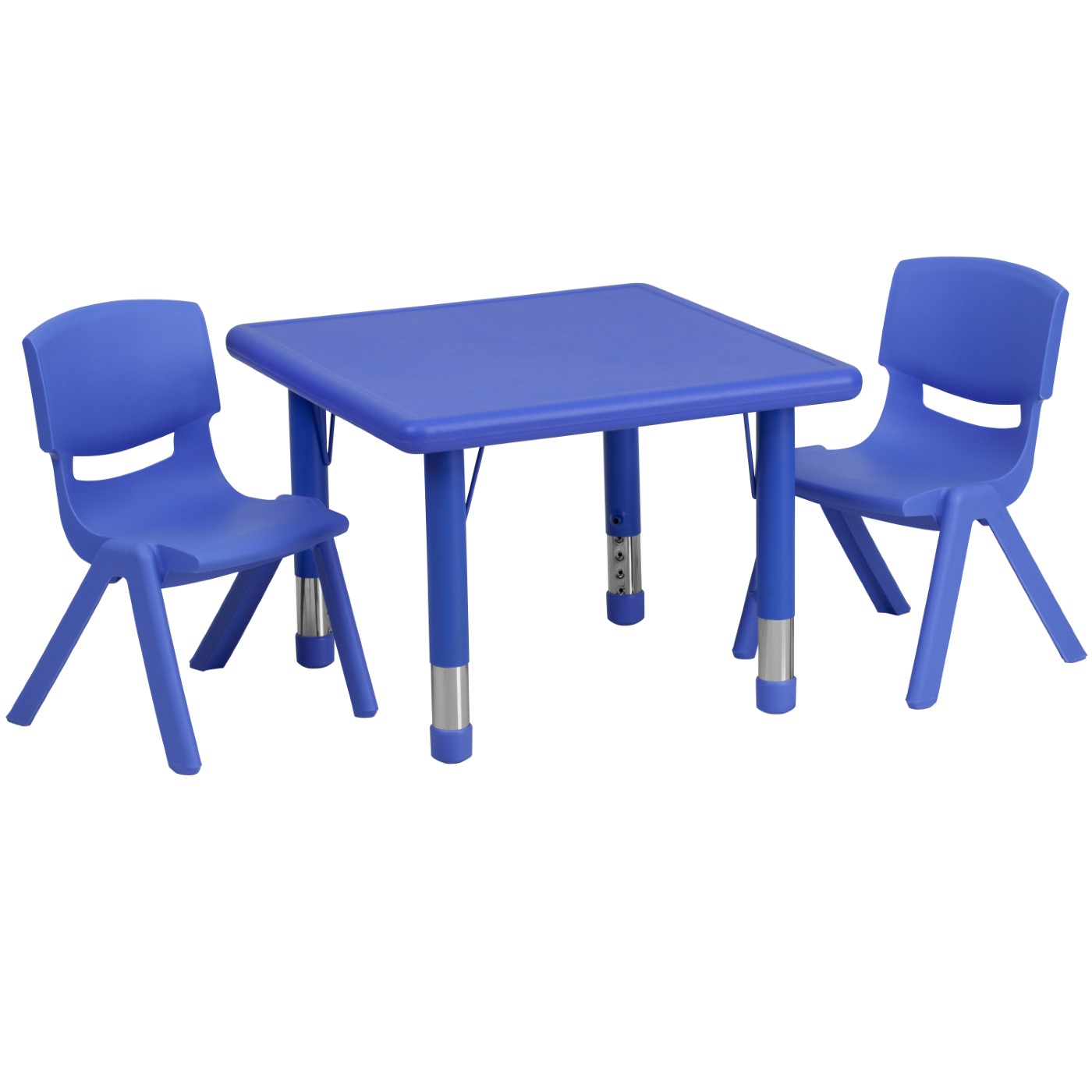 24'' SQUARE BLUE PLASTIC HEIGHT ADJUSTABLE ACTIVITY TABLE SET WITH 2 CHAIRS: <font color=green>FREE SHIPPING!</font> 24'' SQUARE BLUE PLASTIC HEIGHT ADJUSTABLE ACTIVITY TABLE SET WITH 2 CHAIRS: <font color=green>FREE SHIPPING!</font>