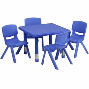 24'' SQUARE BLUE PLASTIC HEIGHT ADJUSTABLE ACTIVITY TABLE SET WITH 4 CHAIRS: <font color=green>FREE SHIPPING!</font>