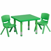 24'' SQUARE GREEN PLASTIC HEIGHT ADJUSTABLE ACTIVITY TABLE SET WITH 2 CHAIRS: <font color=green>FREE SHIPPING!</font>