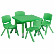 24'' SQUARE GREEN PLASTIC HEIGHT ADJUSTABLE ACTIVITY TABLE SET WITH 4 CHAIRS: <font color=green>FREE SHIPPING!</font>