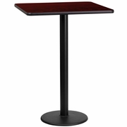 24'' SQUARE MAHOGANY LAMINATE TABLE TOP WITH 18'' ROUND BAR HEIGHT TABLE BASE: <font color=green>FREE SHIPPING!</font>