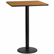 24'' SQUARE NATURAL LAMINATE TABLE TOP WITH 18'' ROUND BAR HEIGHT TABLE BASE: <font color=green>FREE SHIPPING!</font>