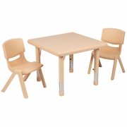 24" SQUARE NATURAL PLASTIC HEIGHT ADJUSTABLE ACTIVITY TABLE SET WITH 2 CHAIRS: <font color=green>FREE SHIPPING!</font>
