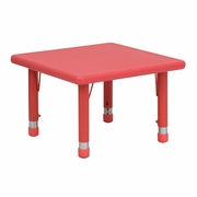 24'' SQUARE RED PLASTIC HEIGHT ADJUSTABLE ACTIVITY TABLE: <font color=green>FREE SHIPPING!</font>