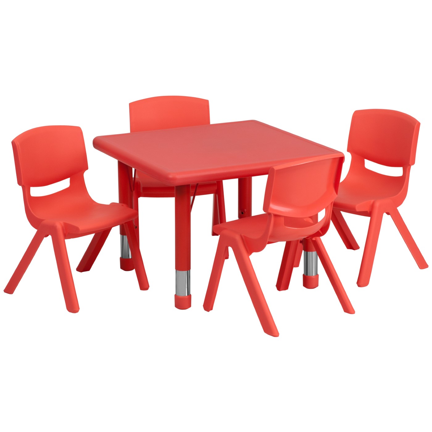 24'' SQUARE RED PLASTIC HEIGHT ADJUSTABLE ACTIVITY TABLE SET WITH 4 CHAIRS: <font color=green>FREE SHIPPING!</font> 24'' SQUARE RED PLASTIC HEIGHT ADJUSTABLE ACTIVITY TABLE SET WITH 4 CHAIRS: <font color=green>FREE SHIPPING!</font>