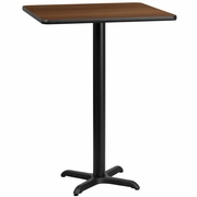 24'' SQUARE WALNUT LAMINATE TABLE TOP WITH 22'' X 22'' BAR HEIGHT TABLE BASE: <font color=green>FREE SHIPPING!</font>