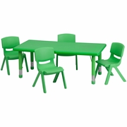 24''W X 48''L RECTANGULAR GREEN PLASTIC HEIGHT ADJUSTABLE ACTIVITY TABLE SET WITH 4 CHAIRS <font color=green>FREE SHIPPING!</font>