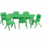 24''W X 48''L RECTANGULAR GREEN PLASTIC HEIGHT ADJUSTABLE ACTIVITY TABLE SET WITH 6 CHAIRS <font color=green>FREE SHIPPING!</font>