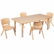 24"W X 48"L RECTANGULAR NATURAL PLASTIC HEIGHT ADJUSTABLE ACTIVITY TABLE SET WITH 4 CHAIRS: <font color=green>FREE SHIPPING!</font>