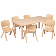 24"W X 48"L RECTANGULAR NATURAL PLASTIC HEIGHT ADJUSTABLE ACTIVITY TABLE SET WITH 6 CHAIRS: <font color=green>FREE SHIPPING!</font>